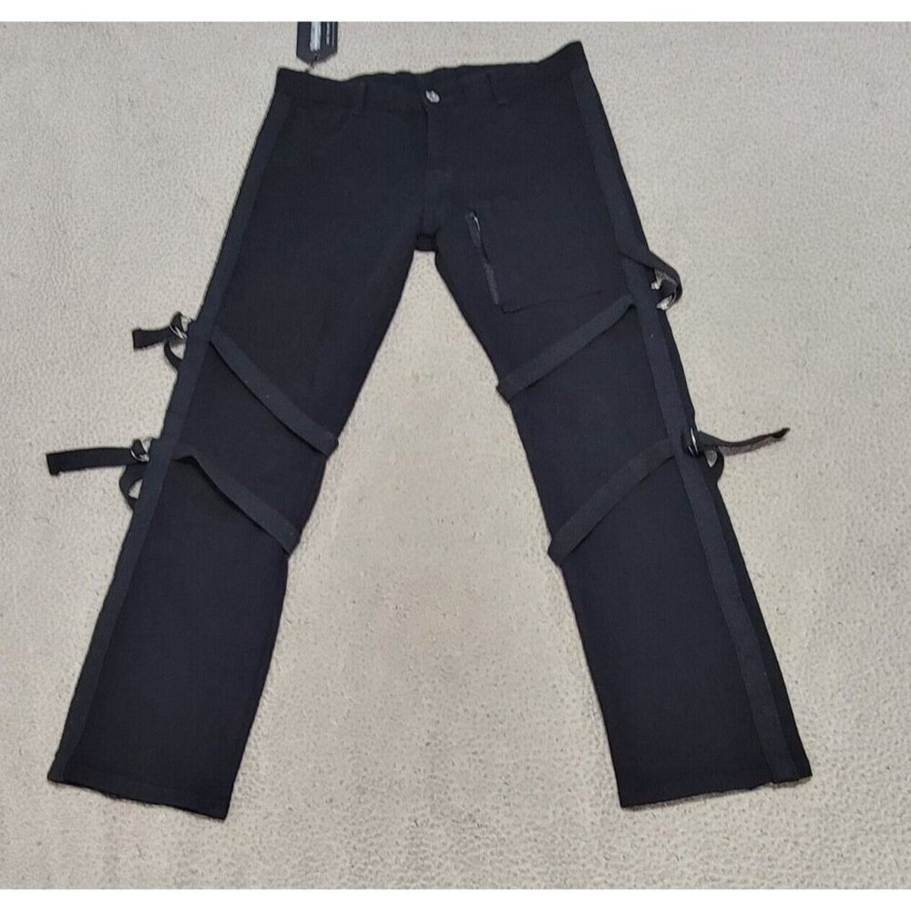 TwillMkt Black Pants Buckle Straps Flat Front Zipped Hem Size 32 NWT - Picture 3 of 11